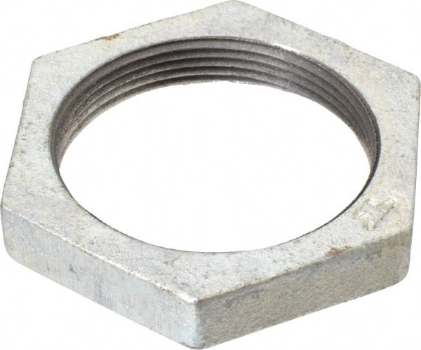 Made in USA - Class 150, 2" Galvanized Pipe Hex Locknut - Threaded, Malleable Iron - Exact Tooling