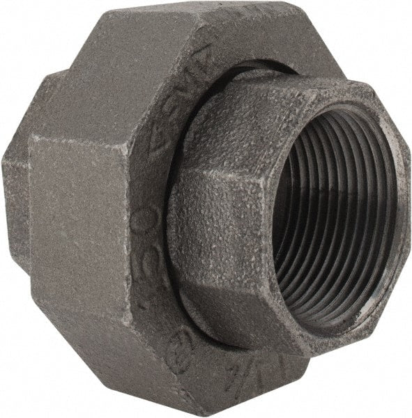 Made in USA - Size 1-1/4", Class 150, Malleable Iron Black Pipe Union - 150 psi, Threaded End Connection - Exact Tooling