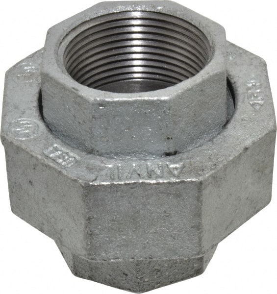 Made in USA - Class 150, 1-1/4" Galvanized Pipe Union - Threaded, Malleable Iron - Exact Tooling