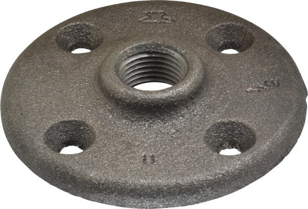 Made in USA - 1/2" Pipe, 3" OD, 5/8" Hub Length, Black Floor Pipe Flange - 2.1" Across Bolt Hole Centers, 1/4" Bolt Hole, 150 psi, Class 150 - Exact Tooling