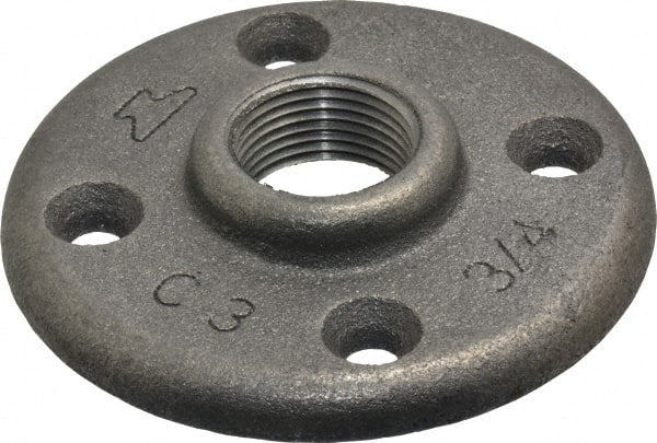 Made in USA - 3/4" Pipe, 3-1/4" OD, 5/8" Hub Length, Black Floor Pipe Flange - 2-1/2" Across Bolt Hole Centers, 1/4" Bolt Hole, 150 psi, Class 150 - Exact Tooling