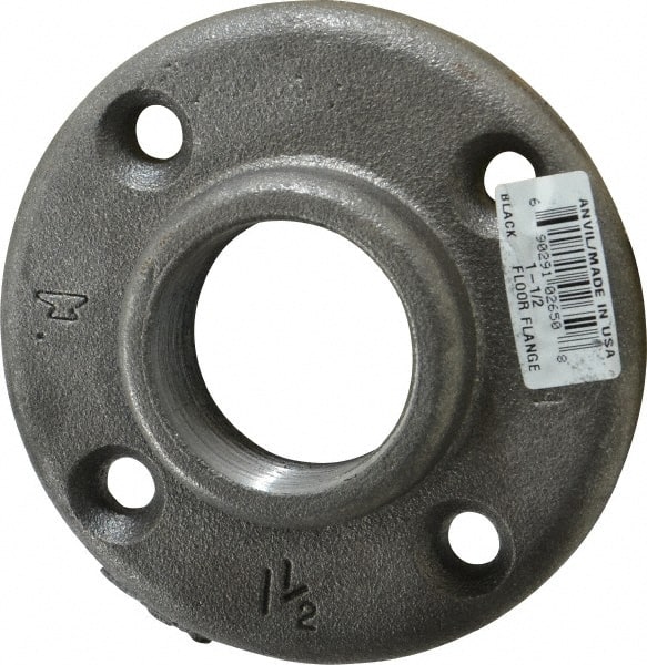 Made in USA - 1-1/2" Pipe, 4-1/2" OD, 7/8" Hub Length, Black Floor Pipe Flange - 3-1/2" Across Bolt Hole Centers, 5/16" Bolt Hole, 150 psi, Class 150 - Exact Tooling