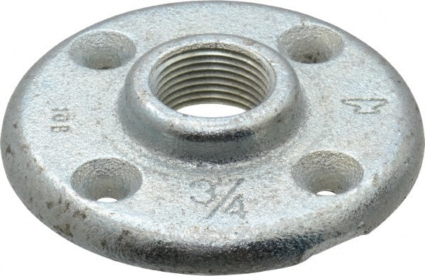 Made in USA - 3/4" Pipe, 3-1/2" OD, 5/8" Hub Length, Galvanized Floor Pipe Flange - 2-1/2" Across Bolt Hole Centers, 1/4" Bolt Hole, 150 psi, Class 150 - Exact Tooling