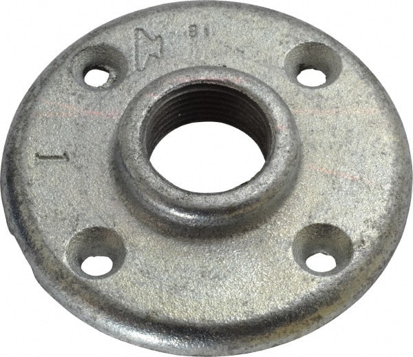 Made in USA - 1" Pipe, 4" OD, 11/16" Hub Length, Galvanized Floor Pipe Flange - 3" Across Bolt Hole Centers, 1/4" Bolt Hole, 150 psi, Class 150 - Exact Tooling