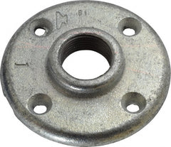 Made in USA - 1" Pipe, 4" OD, 11/16" Hub Length, Galvanized Floor Pipe Flange - 3" Across Bolt Hole Centers, 1/4" Bolt Hole, 150 psi, Class 150 - Exact Tooling