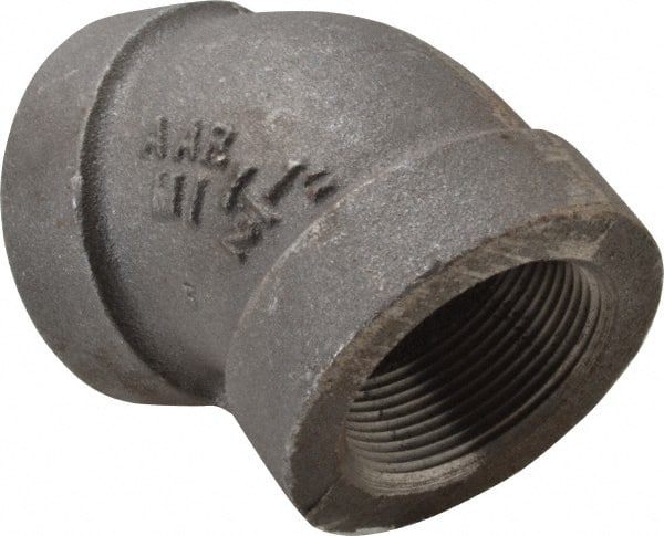 Made in USA - Size 1-1/2", Class 300, Malleable Iron Black Pipe 45° Elbow - 300 psi, Threaded End Connection - Exact Tooling
