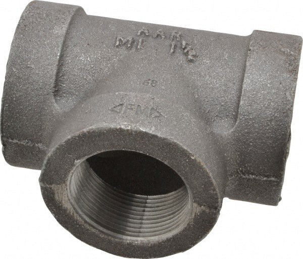 Made in USA - Size 1-1/2", Class 300, Malleable Iron Black Pipe Tee - 300 psi, Threaded End Connection - Exact Tooling