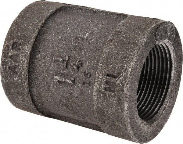 Made in USA - Size 1-1/4", Class 300, Malleable Iron Black Pipe Coupling - 300 psi, Threaded End Connection - Exact Tooling
