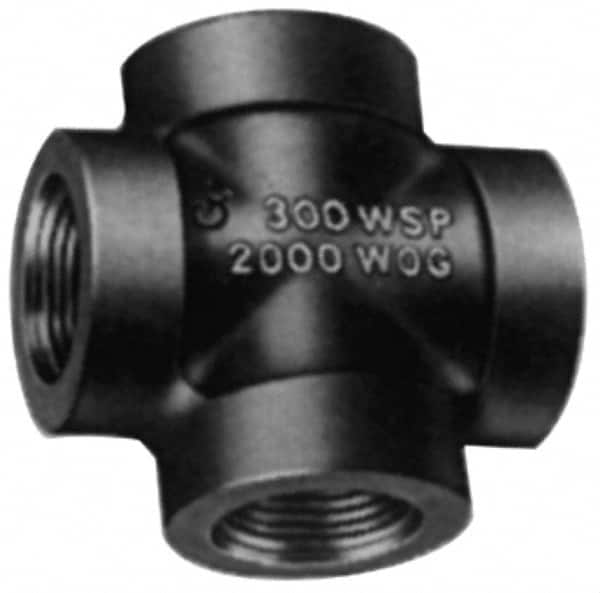 Made in USA - Size 2", Class 300, Malleable Iron Black Pipe Cross - 300 psi, Threaded End Connection - Exact Tooling
