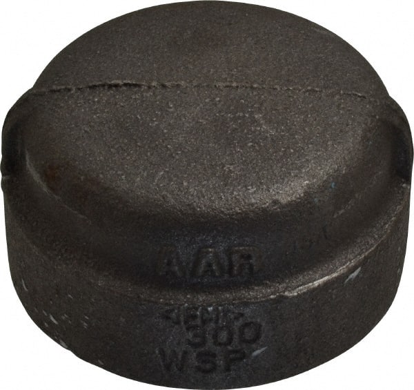 Made in USA - Size 1-1/2", Class 300, Malleable Iron Black Pipe End Cap - 300 psi, Threaded End Connection - Exact Tooling