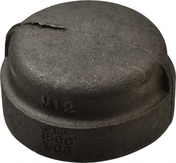 Made in USA - Size 2", Class 300, Malleable Iron Black Pipe End Cap - 300 psi, Threaded End Connection - Exact Tooling
