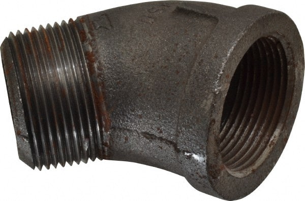 Made in USA - Size 1-1/4", Class 150, Malleable Iron Black Pipe 45° Street Elbow - 150 psi, Threaded End Connection - Exact Tooling