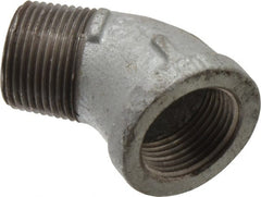 Made in USA - Class 150, 1" Galvanized Pipe 45° Street Elbow - Threaded, Malleable Iron - Exact Tooling