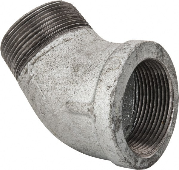 Made in USA - Class 150, 1-1/2" Galvanized Pipe 45° Street Elbow - Threaded, Malleable Iron - Exact Tooling