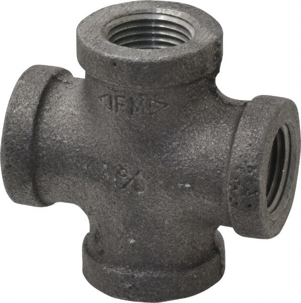 Made in USA - Size 3/8", Class 150, Malleable Iron Black Pipe Cross - 150 psi, Threaded End Connection - Exact Tooling