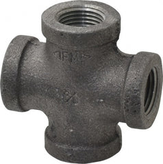 Made in USA - Size 3/8", Class 150, Malleable Iron Black Pipe Cross - 150 psi, Threaded End Connection - Exact Tooling