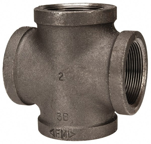 Made in USA - Size 2", Class 150, Malleable Iron Black Pipe Cross - 150 psi, Threaded End Connection - Exact Tooling