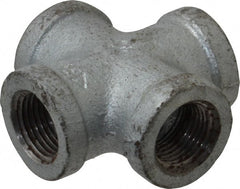Made in USA - Class 150, 3/8" Galvanized Pipe Cross - Threaded, Malleable Iron - Exact Tooling