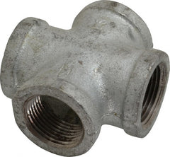 Made in USA - Class 150, 1" Galvanized Pipe Cross - Threaded, Malleable Iron - Exact Tooling