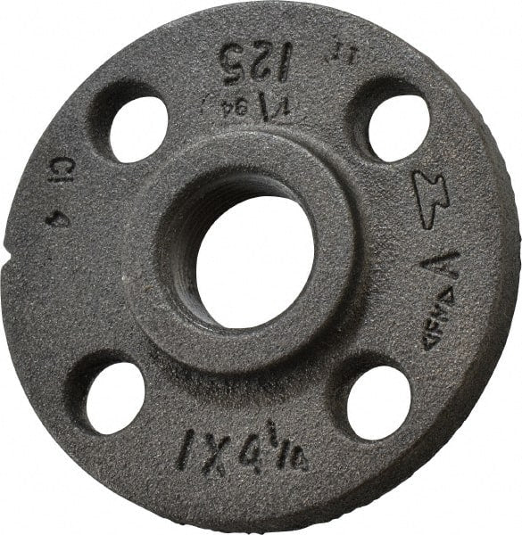 Made in USA - 1" Pipe, 4-1/4" OD, 11/16" Hub Length, Iron Threaded Pipe Flange - 1-15/16" Across Bolt Hole Centers, 3/4" Bolt Hole, 175 psi, Class 125 - Exact Tooling