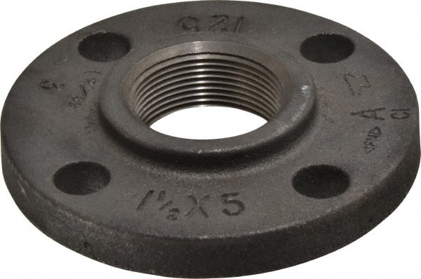 Made in USA - 1-1/2" Pipe, 5" OD, 7/8" Hub Length, Iron Threaded Pipe Flange - 2-9/16" Across Bolt Hole Centers, 7/8" Bolt Hole, 175 psi, Class 125 - Exact Tooling