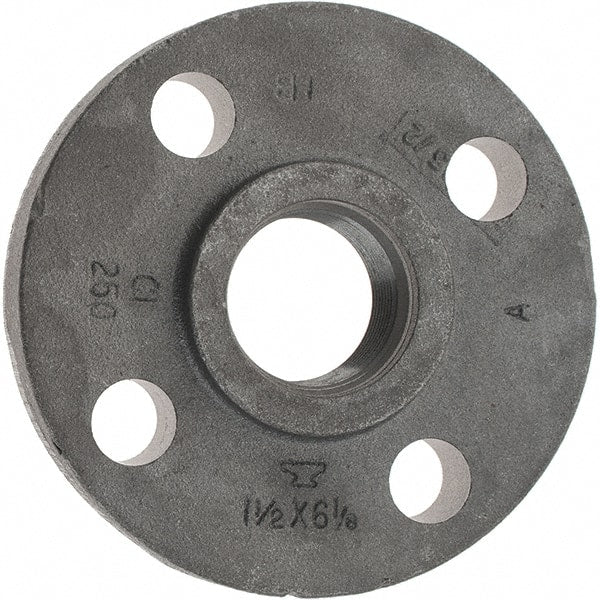 Made in USA - 1-1/2" Pipe, 6-1/8" OD, 1-1/8" Hub Length, Iron Threaded Pipe Flange - 2-3/4" Across Bolt Hole Centers, 3/4" Bolt Hole, 175 psi, Class 250 - Exact Tooling