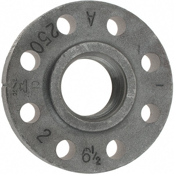 Made in USA - 2" Pipe, 6-1/2" OD, 1-1/4" Hub Length, Iron Threaded Pipe Flange - 3-5/16" Across Bolt Hole Centers, 3/4" Bolt Hole, 175 psi, Class 250 - Exact Tooling