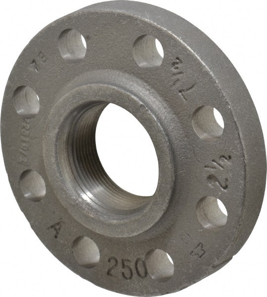 Made in USA - 2-1/2" Pipe, 7-1/2" OD, 1-7/16" Hub Length, Iron Threaded Pipe Flange - 3-15/16" Across Bolt Hole Centers, 7/8" Bolt Hole, 175 psi, Class 250 - Exact Tooling