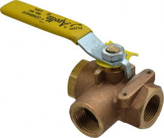 Apollo - 3/4" Pipe, Standard Port, Bronze Standard Ball Valve - Three Way, FNPT x FNPT x FNPT Ends, Lever Handle, 400 WOG - Exact Tooling