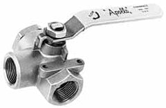Apollo - 2" Pipe, Stainless Steel Standard Ball Valve - Three Way, FNPT x FNPT x FNPT Ends, Lever Handle, 800 WOG - Exact Tooling