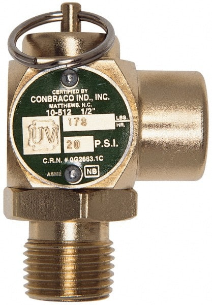 Conbraco - 1/2" Inlet, 1/2" Outlet, ASME Safety Relief Valve - 30 Max psi, Bronze, 245,000 BTUs - Exact Tooling
