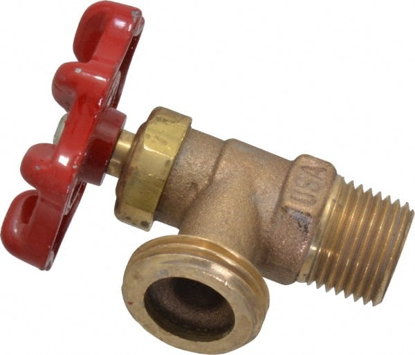 Conbraco - 1/2" Pipe, Bronze, MNPT x GHT End Connection, Boiler Drain Valve - 5/8" Long Shank, Handwheel Handle - Exact Tooling