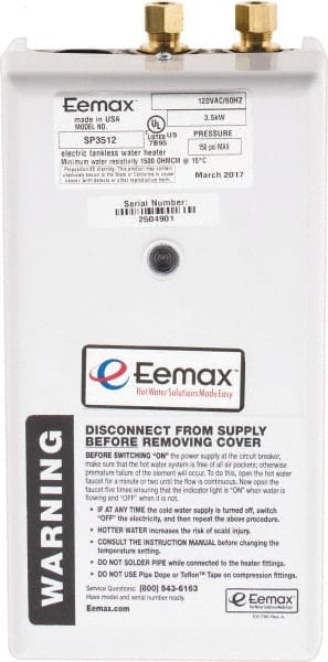 Eemax - 120 Volt Electric Water Heater - 3.5 KW, 29 Amp, 10 Wire Gauge - Exact Tooling