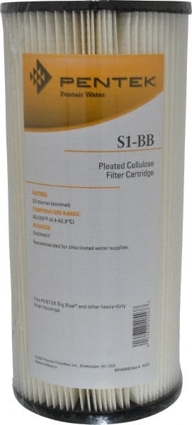Pentair - 4-1/2" OD, 20µ, Resin Cellulose Pleated Cartridge Filter - 9-3/4" Long, Reduces Sediments - Exact Tooling
