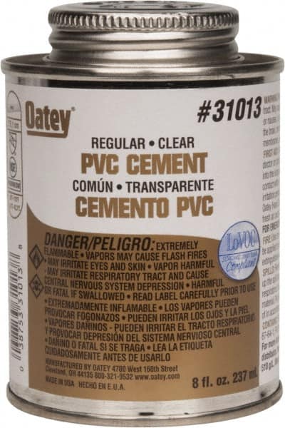 Oatey - 8 oz Regular Bodied Cement - Clear, Use with Schedule 40 PVC up to 4" Diam & Schedule 80 PVC up to 2" Diam - Exact Tooling