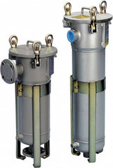 Parker - 2 Inch Pipe, FNPT End Connections, 10 Inch Long Cartridge, 43.06 Inch Long, Cartridge Filter Housing with Pressure Relief - 12 Cartridges, 60 Max GPM Flow Rate, 150 psi Max Working Pressure, 304L Grade - Exact Tooling