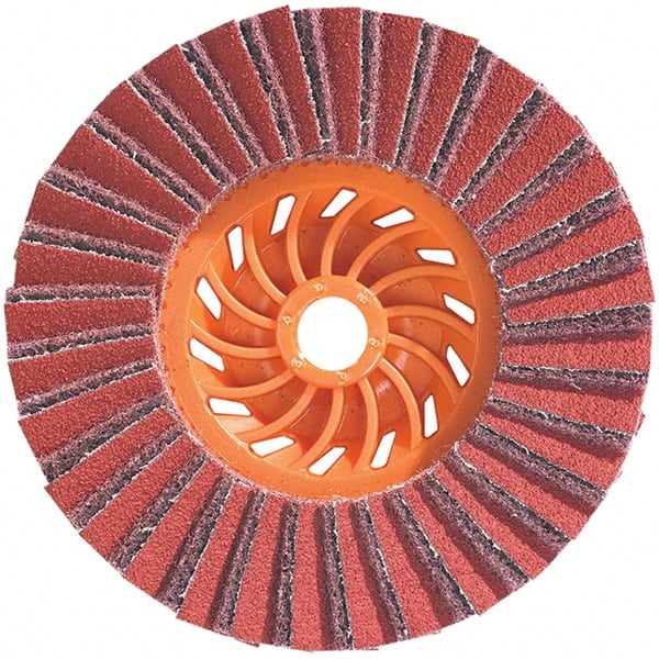 WALTER Surface Technologies - 5" Disc Diam, 5/8-11 Center Hole, Type 28 Ceramic Flap Disc - 12,200 Max RPM, Plastic Backing, Arbor Attaching System, Coated & Non-Woven Combo - Exact Tooling