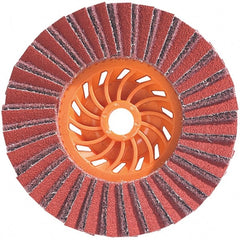WALTER Surface Technologies - 5" Disc Diam, 5/8-11 Center Hole, Type 28 Ceramic Flap Disc - 12,200 Max RPM, Plastic Backing, Arbor Attaching System, Coated & Non-Woven Combo - Exact Tooling