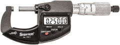 Starrett - 0 to 1" Range, Standard Throat IP67 Electronic Outside Micrometer - Ratchet Stop Thimble, Carbide Face, CR2032 Battery - Exact Tooling