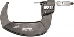 Starrett - Standard Throat IP67 Electronic Outside Micrometer - Ratchet Stop Thimble, Carbide Face, CR2032 Battery - Exact Tooling