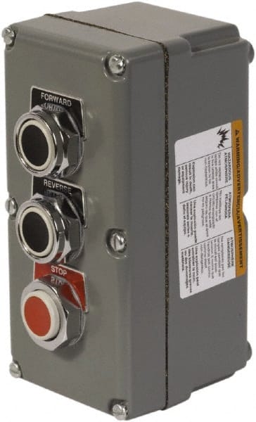 Schneider Electric - 3 Operator, Projecting Pushbutton Control Station - Forward, Reverse, Stop (Legend), Momentary Switch, 3NO/3NC Contact, NEMA 13, 3, 4 - Exact Tooling