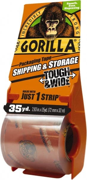 Gorilla Tape - 2-7/8" x 35 Yd Clear Acrylic Adhesive Packaging Tape - BOPP Film Backing, 3.4 mil Thick, 44 Lb Tensile Strength - Exact Tooling