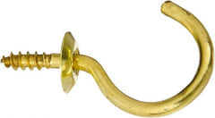 National Mfg. - 15 Lb Capacity, 1-1/4" Projection, Solid Brass All Purpose Hook - 0.48" Thread Length, 1-1/4" OAL, 0.14" Wire Diam - Exact Tooling