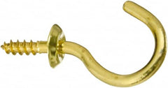 National Mfg. - 10 Lb Capacity, 1.01" Projection, Solid Brass All Purpose Hook - 0.39" Thread Length, 1" OAL, 0.12" Wire Diam - Exact Tooling