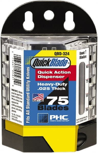 PHC - 1 Piece Steel Utility Knife Blade - 114mm OAL, 0.025" Blade Thickness - Exact Tooling