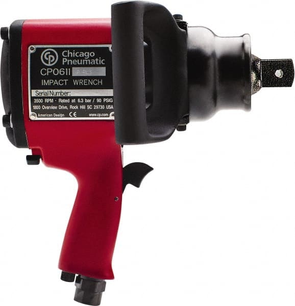 Chicago Pneumatic - 1" Drive, 3,500 RPM, 2,800 Ft/Lb Torque Impact Wrench - Pistol Grip Handle, 1,020 IPM, 48 CFM, 90 psi, 1/2" NPT Inlet - Exact Tooling