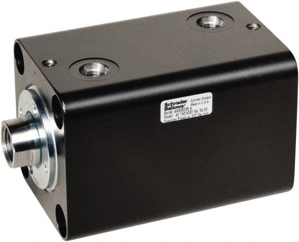 Schrader Bellows - 40 Bore, 22 Rod Diam, Double Acting Steel Body Compact Hydraulic Cylinder - 3,000 psi Max Working Pressure, 168mm OAL, 5/8-18 Rod Thread, No. 4-40 Port, 100mm Stroke Length - Exact Tooling