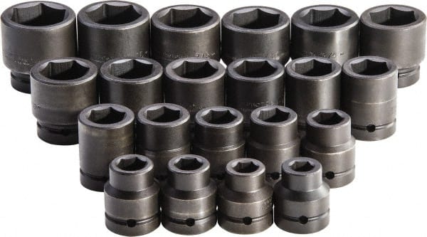 Proto - 21 Piece 1" Drive Standard Impact Socket Set - 6 Points, 3/4 to 2", Inch Measurement Standard - Exact Tooling