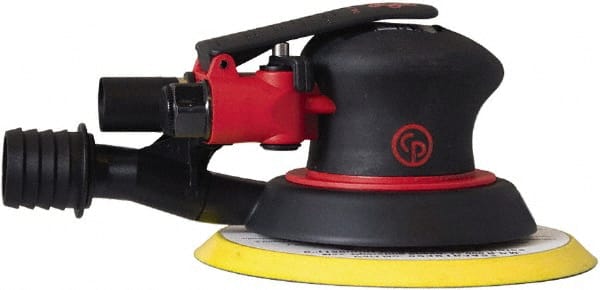Chicago Pneumatic - 12,000 OPM, 16 CFM Air Consumption, 90 psi Air Pressure, Palm Air Orbital Sander - Round Pad, Hook & Loop Backing, 1/4" Inlet - Exact Tooling