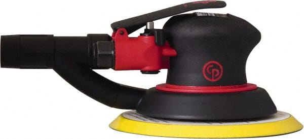 Chicago Pneumatic - 12,000 OPM, 16 CFM Air Consumption, 90 psi Air Pressure, Palm Air Orbital Sander - Round Pad, Hook & Loop Backing, 1/4" Inlet - Exact Tooling